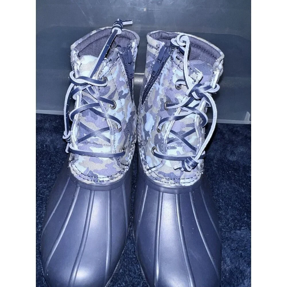 SPERRY Saltwater Camo Navy Blue Water Resistant Boots Youth Sz 1